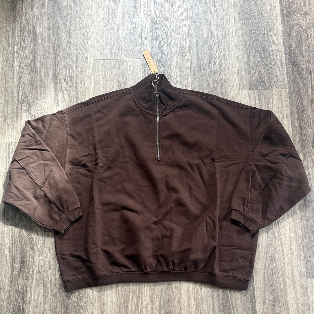 SKIMS Espresso Boyfriend Fleece Slouchy Half Zip Pullover Oversized Comfy - Picture 3 of 4